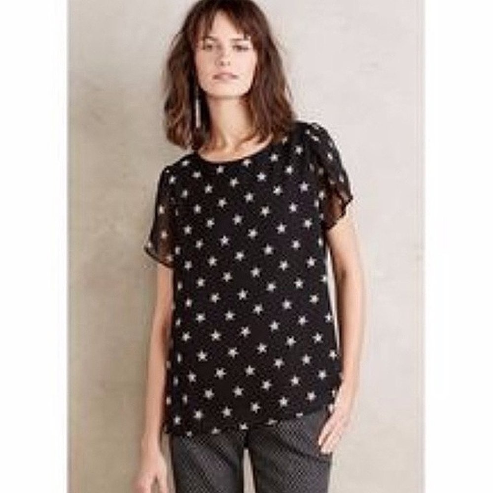 Anthropologie Blouse Printed Shirt with Puff Sleeves NWOT - Size S